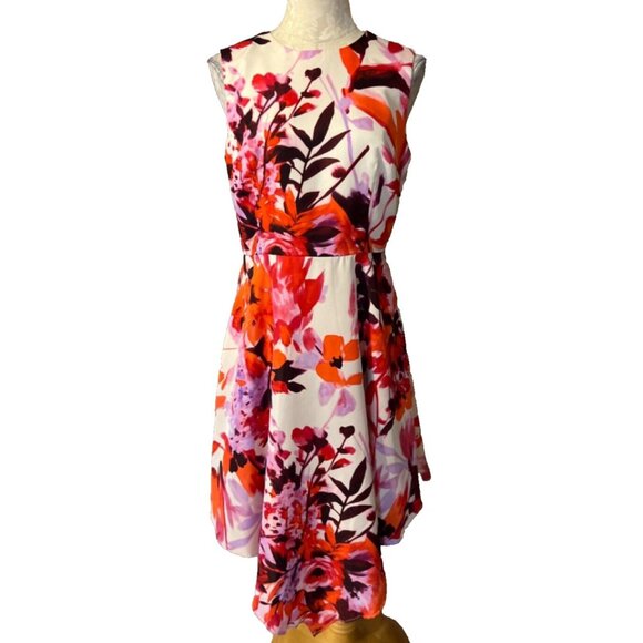Donna Morgan Dress 10 A Line Flowy Floral Sleeveless Stretch Summer Washable - Picture 1 of 8
